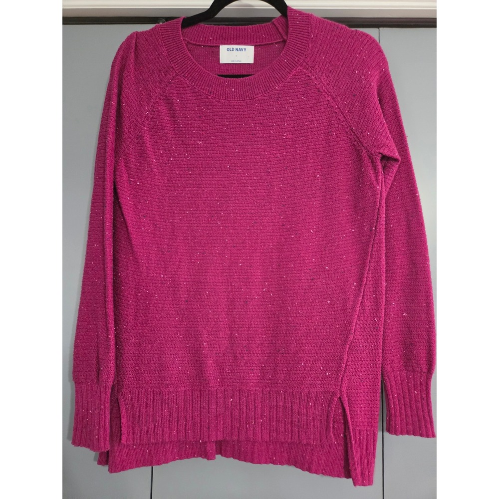 Excellent Old Navy Sweater S Pink Confetti Speckled Knit Crew Neck Raglan Slit